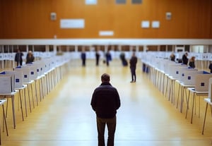 Salle de vote illustrant le droit de vote.