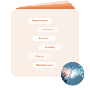 Programmation de questionnaire, lancement, relances, reporting de participation